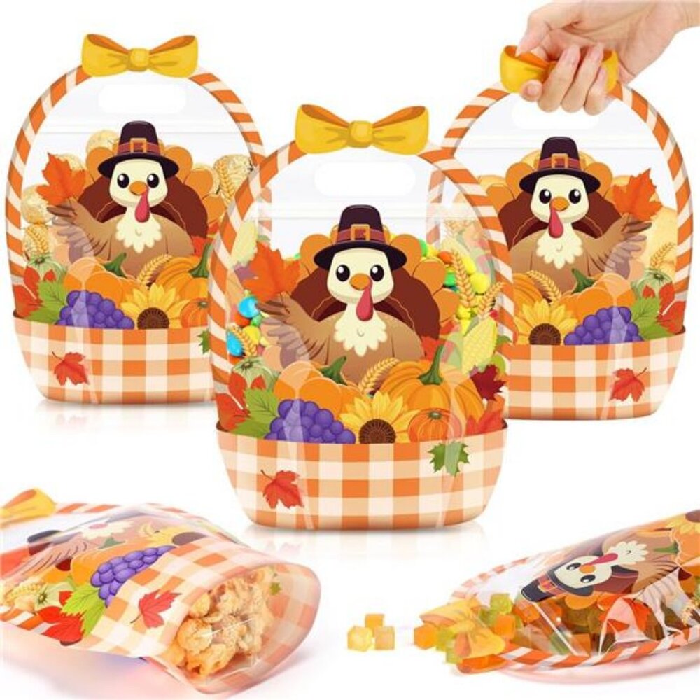 Fuutreo 50 Pcs Fall‎ Gift Bags Turkey Sealing Pouches with Handles Resealable